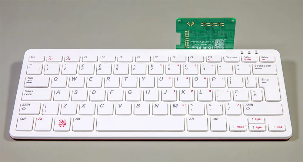 IO Pi connected to the back of a Raspberry Pi 400